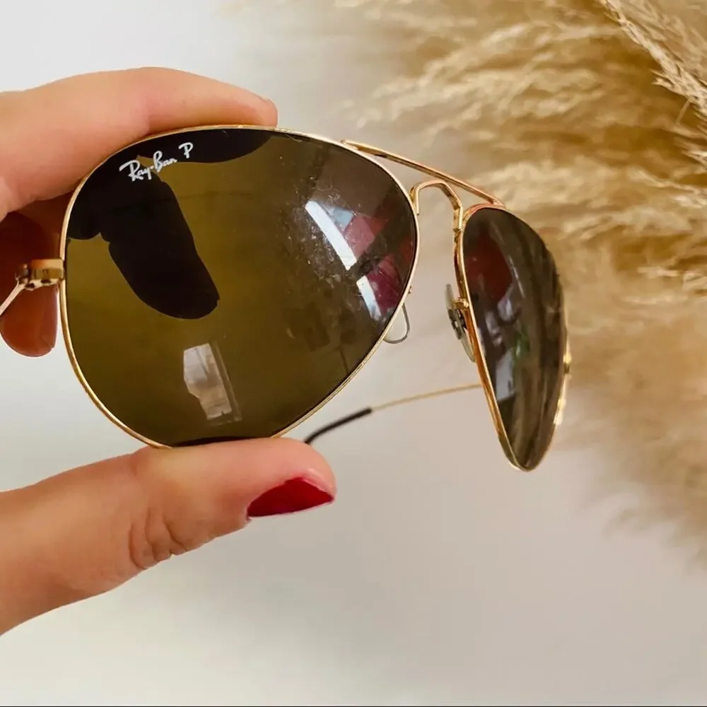 RAY BAN Gold Metal Brown Smoke Lenses Classic Aviators Sunglasses Sunnies Unisex